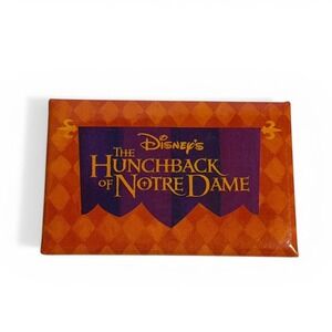 VTG Disney Pin Hunchback of Notre Dame Orange Purple Rectangle Movie Promo Badge
